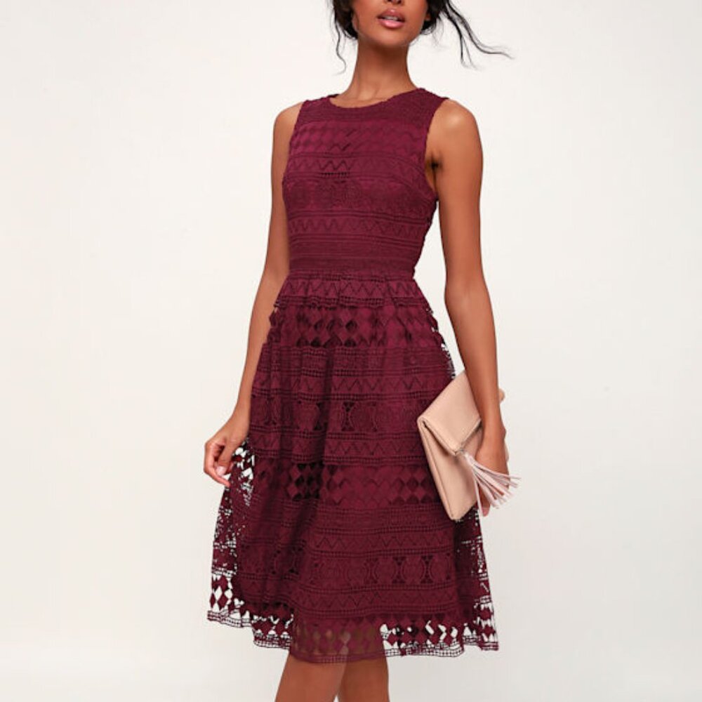 Lulus Madly In Love Plum Purple Lace Sleeveless Midi Dress - Size S
